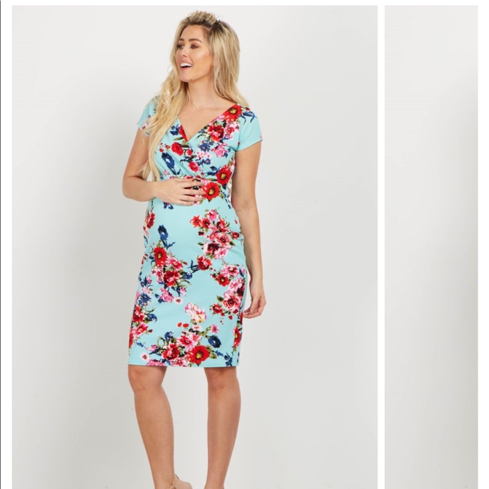 PinkBlush maternity Aqua Floral Dress